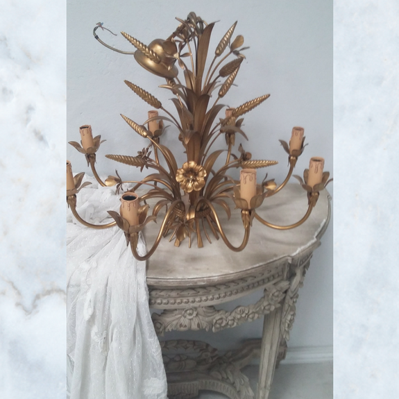 Vintage French wheat sheaf gilt chandelier
