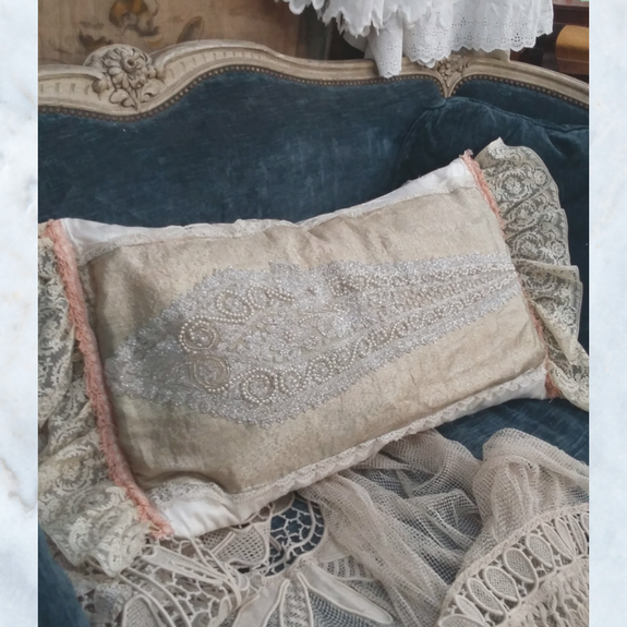Antique beaded & lace boudoir pillow