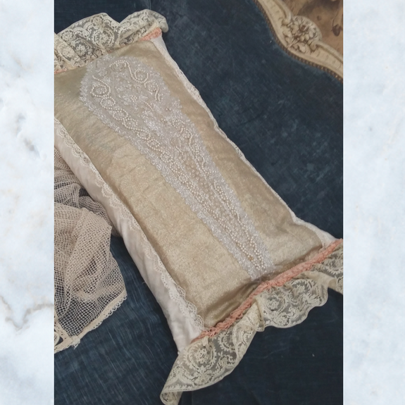 Antique beaded & lace boudoir pillow