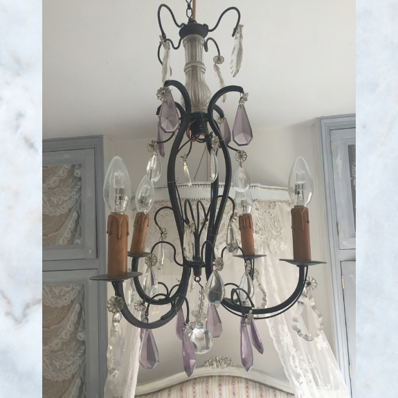 Antique french chandelier with lilac crystals