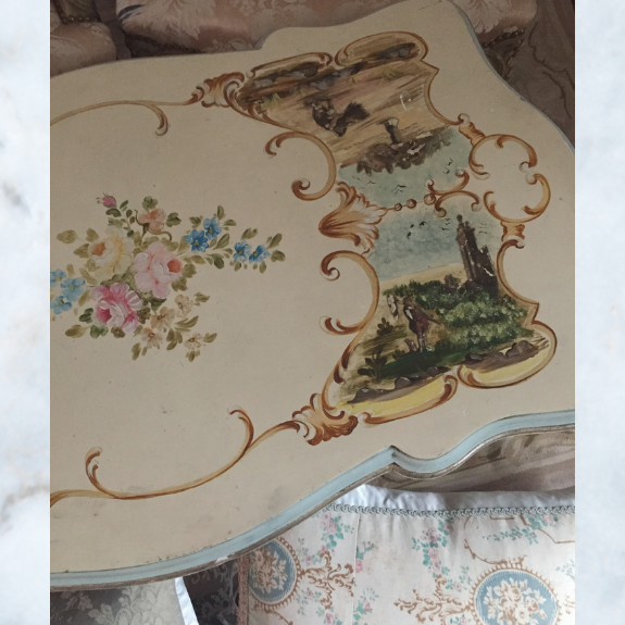 Vintage french large floral painted table