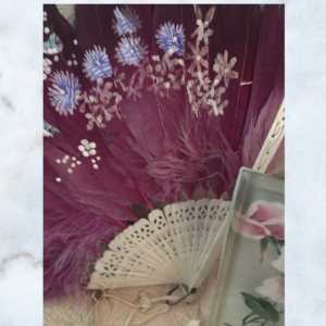 Antique chinoiserie feather hand fan