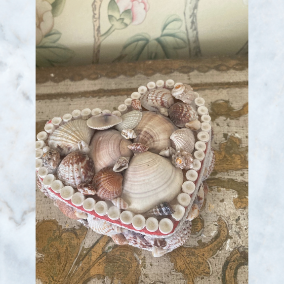 Vintage heart shaped shell jewellery box