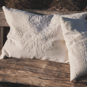 Femme Facon floret embroidered cushion